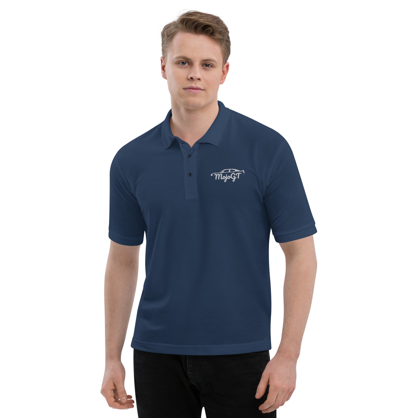 Men's Premium Polo w/ Embroidered White MojoGT Logo